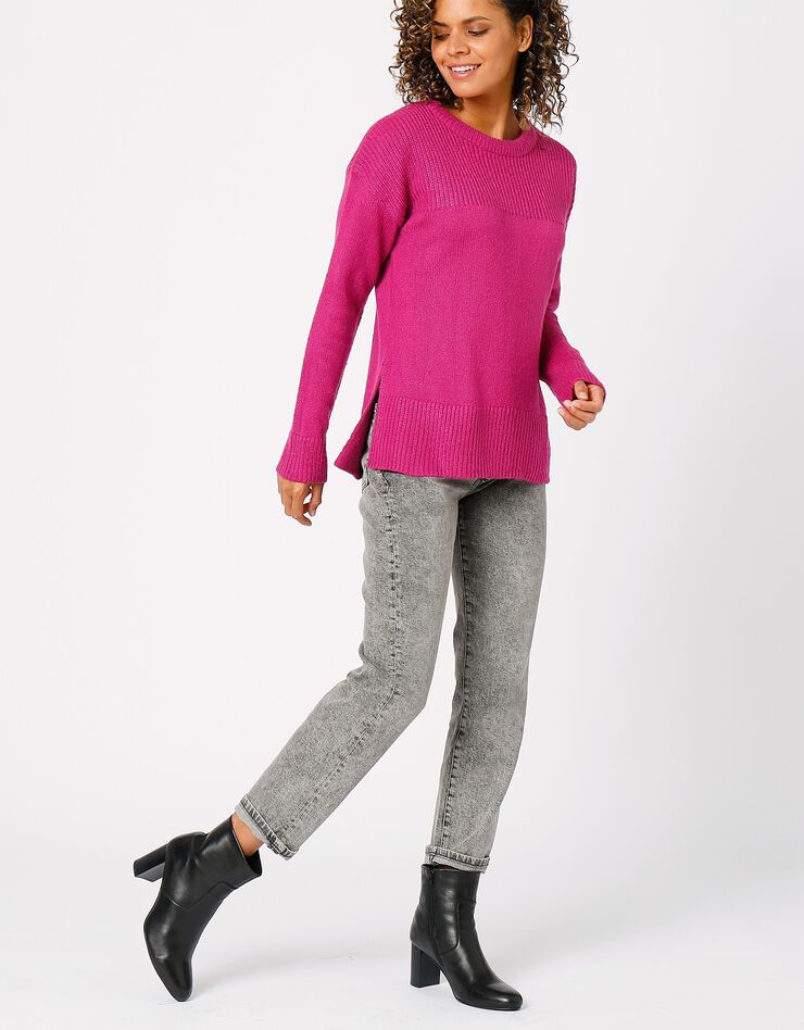 Pull col rond maille anglaise et jersey (violine) Pull col rond maille anglaise et jersey (violine)
