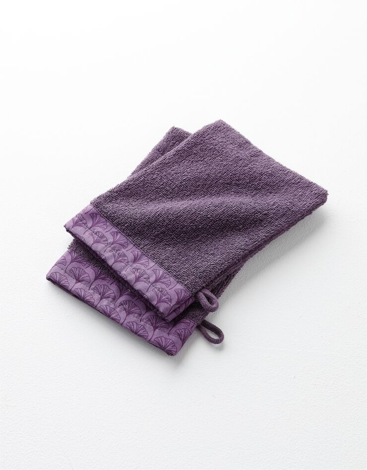 Éponge bouclette 420g/m² liteau imprimé ginkgo  (aubergine)