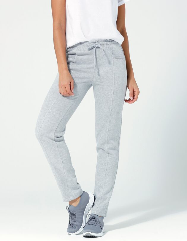 Pantalon jogging, molleton gratté (gris chiné)
