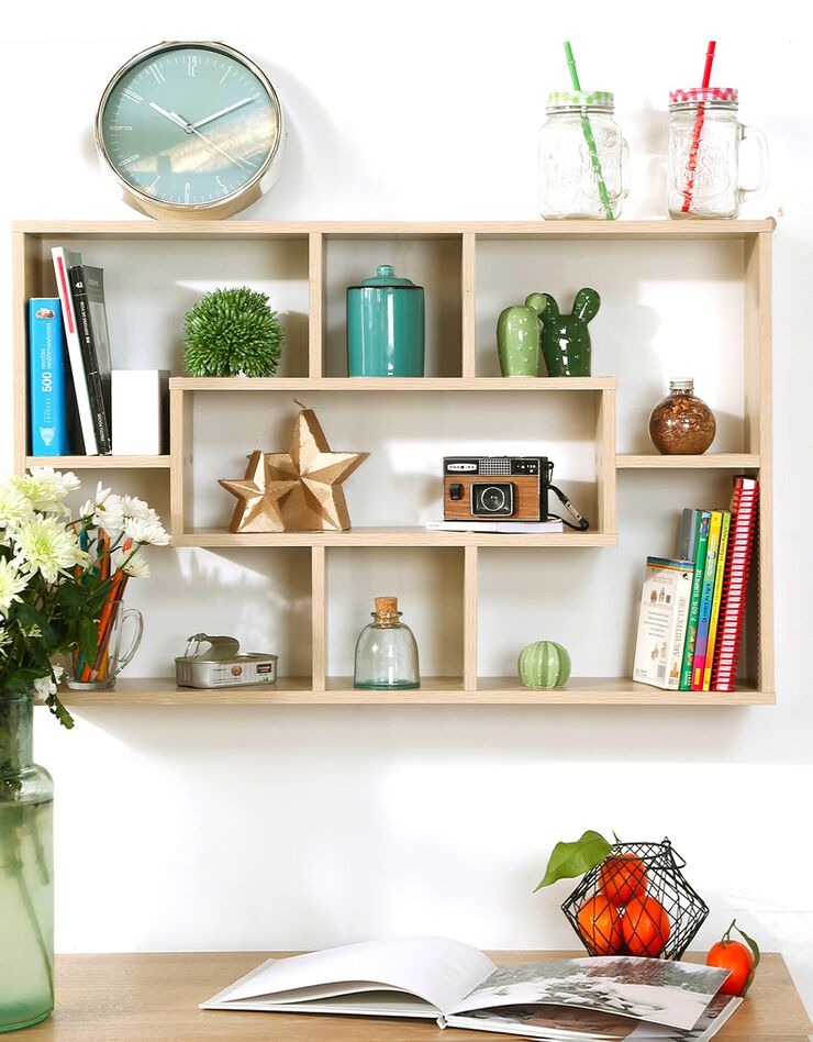 Etagère murale coloris chêne - 7 cases (naturel)