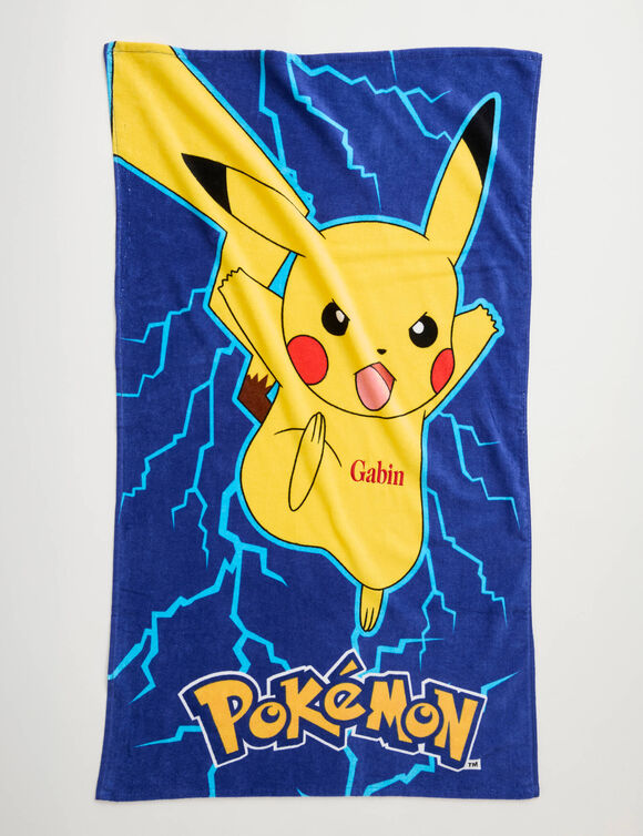 Drap de bain enfant Pokemon&reg; &agrave; personnaliser, &eacute;ponge et velours coton - 320g/m2, &agrave; personnaliser (bleu)