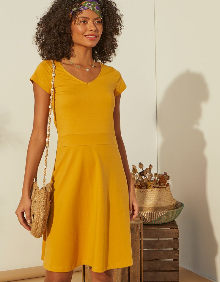 Robe unie maille stretch - petite stature (safran) Robe unie maille stretch - petite stature (safran)