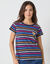 T-shirt rayé manches courtes, brodé "cœur" doré (marine / multicolore)