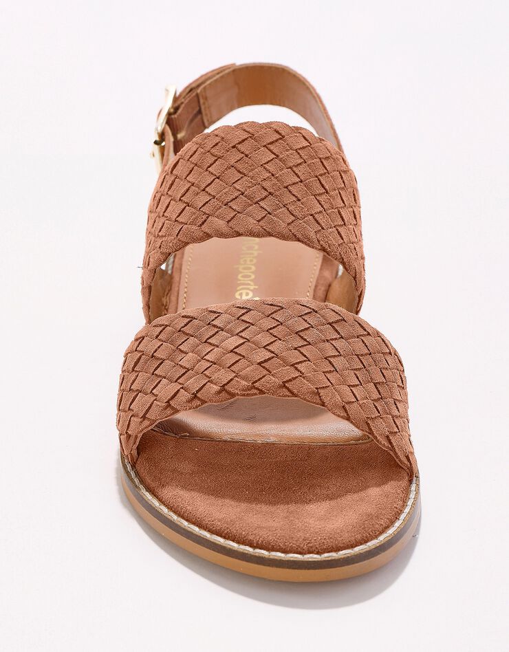Sandales plates en cuir tressé  (caramel)