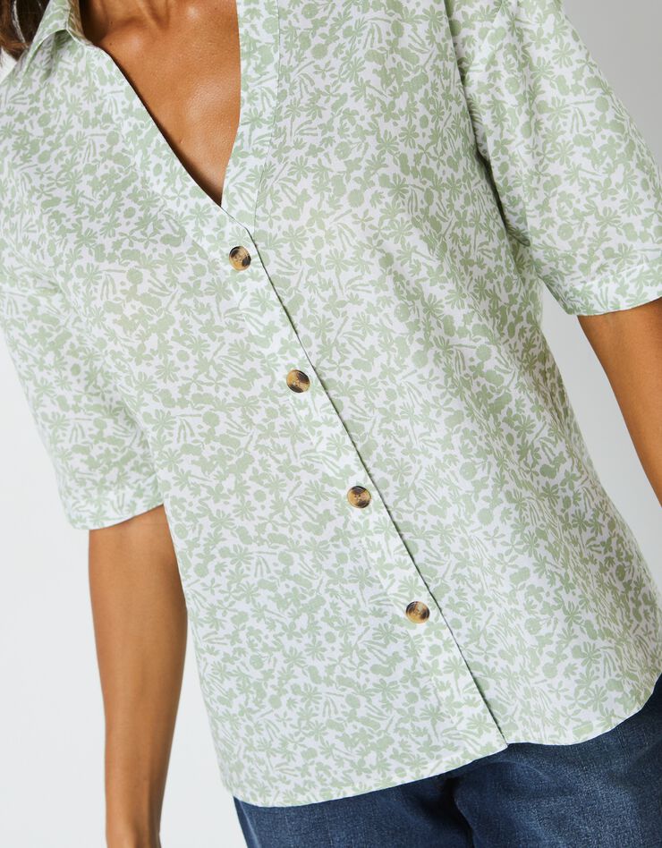 Chemise manches coudes imprimé fleuri, spécial petites (vert amande / blanc) Chemise manches coudes imprimé fleuri, spécial petites (vert amande / blanc)