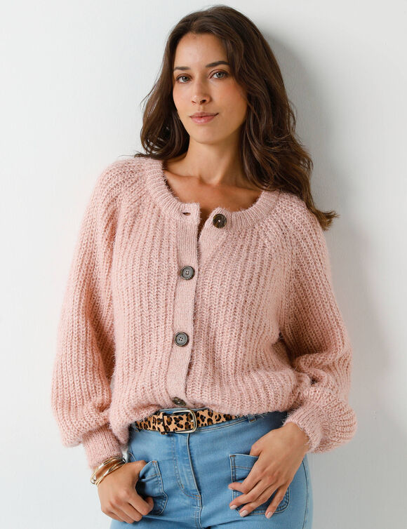 Gilet en maille anglaise fils brillants (rose)