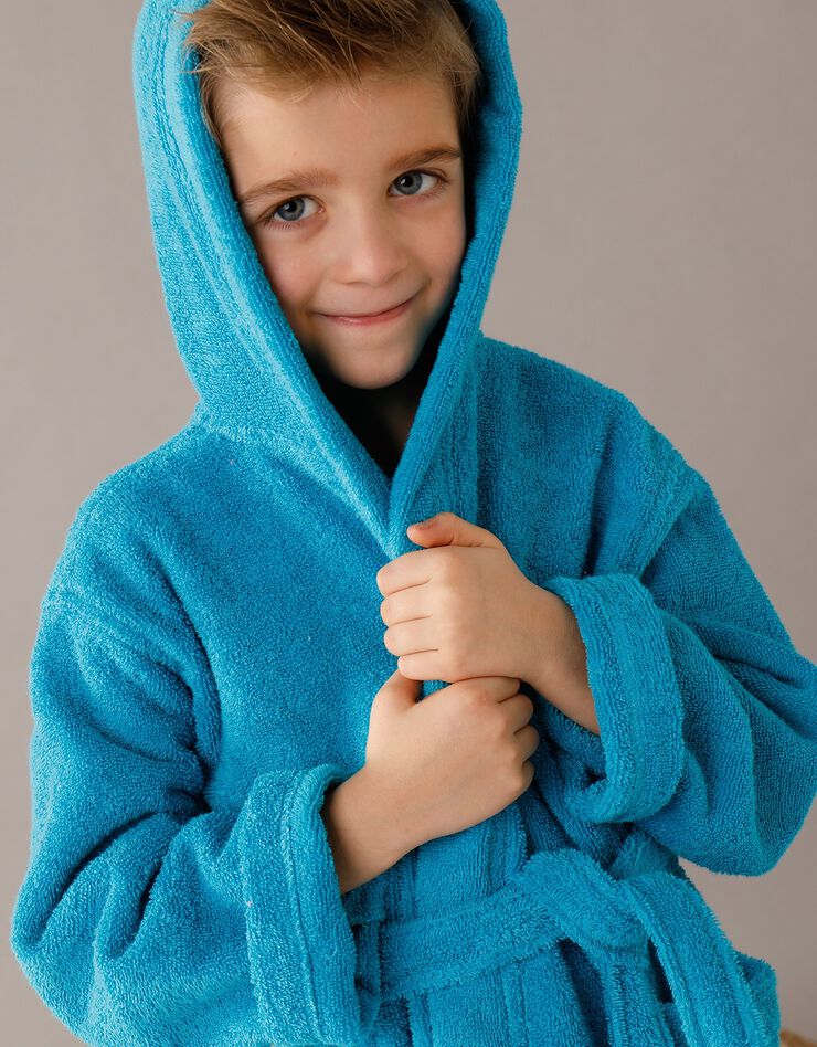 Peignoir enfant éponge bouclette à capuche (turquoise)