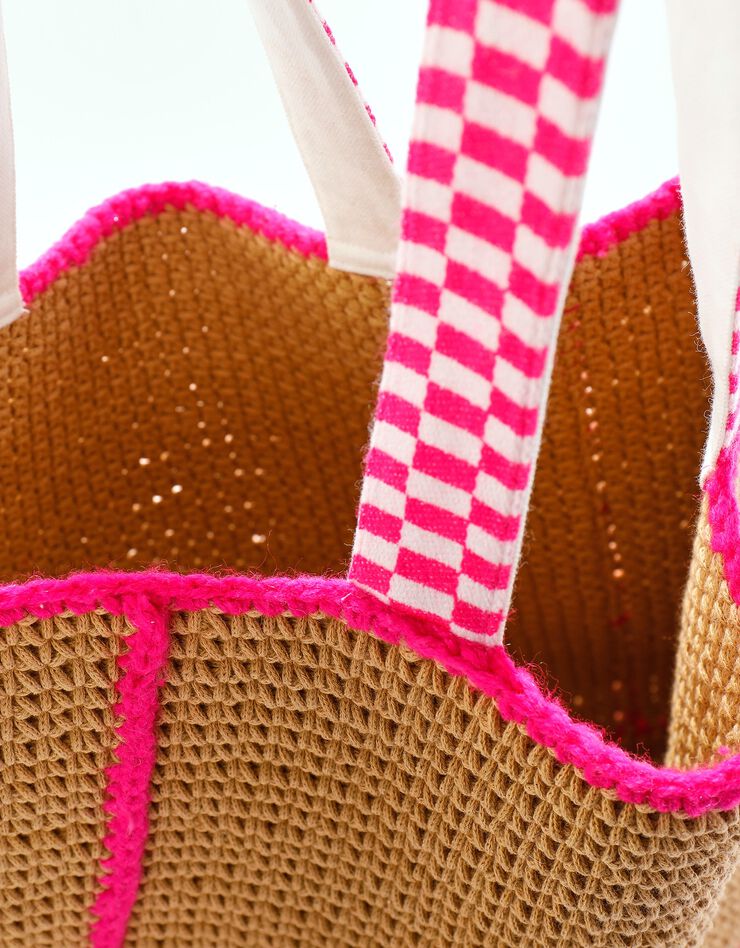 Sac cabas effet crochet finitions contrastées (naturel)