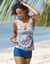 Haut de tankini drapé imprimé Bawa - forme foulard (aqua / rose)