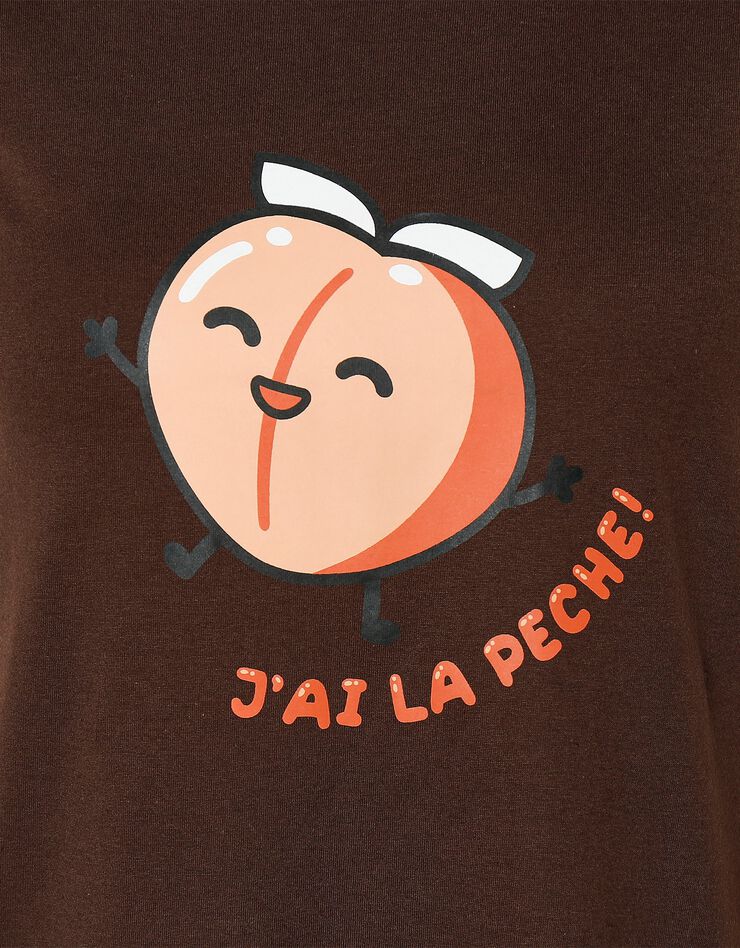 Chemise de nuit courte manches courtes motif "J'ai la pêche !" (chocolat) Chemise de nuit courte manches courtes motif "J'ai la pêche !" (chocolat)