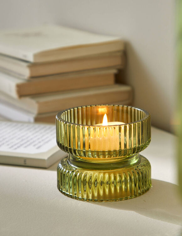 Bougeoir stri&eacute; en verre (vert)