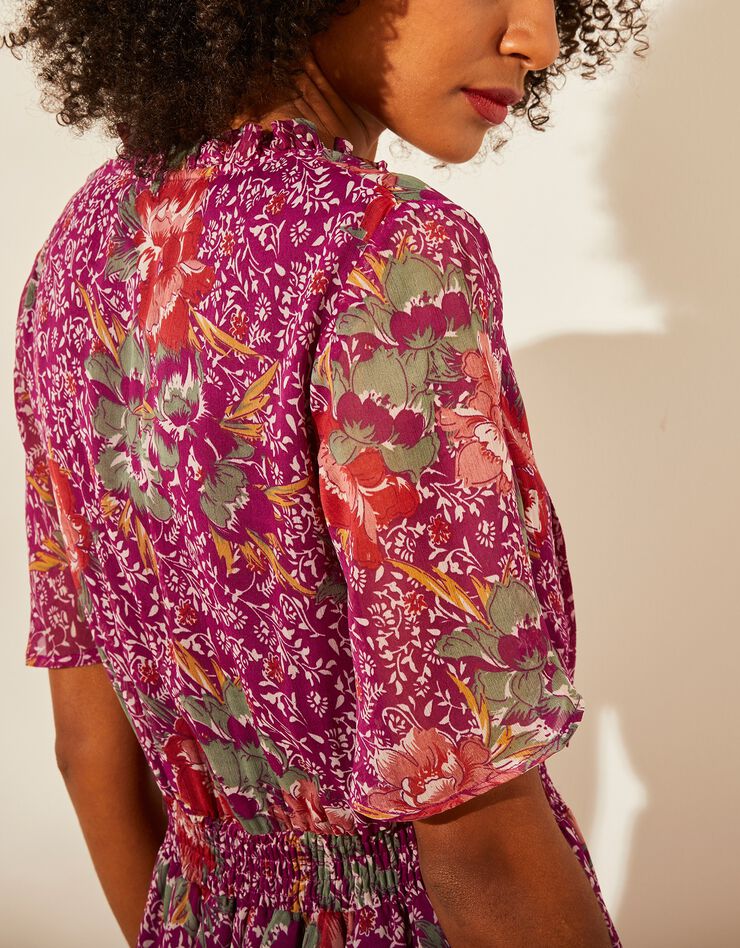 Robe volantée voile imprimé (prune) Robe volantée voile imprimé (prune)
