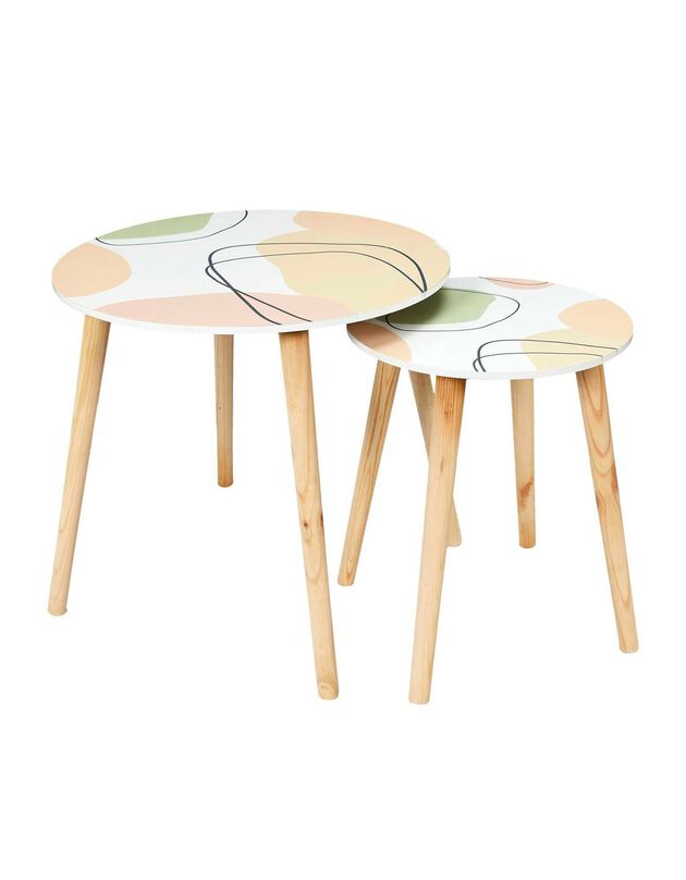 Tables gigognes, plateau motifs abstraits - lot de 2 (multicolore)