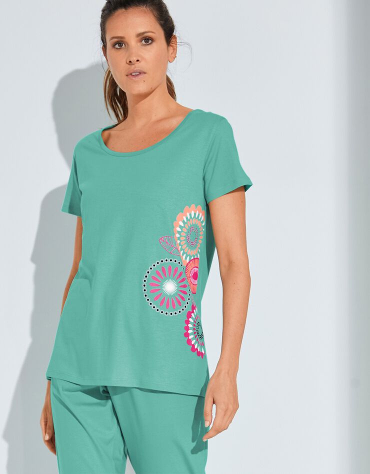 Pyjacourt imprimé rosaces - coton jersey (lagon)