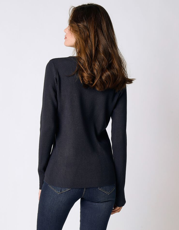 Pull maille côtelée col V uni (marine) Pull maille côtelée col V uni (marine)