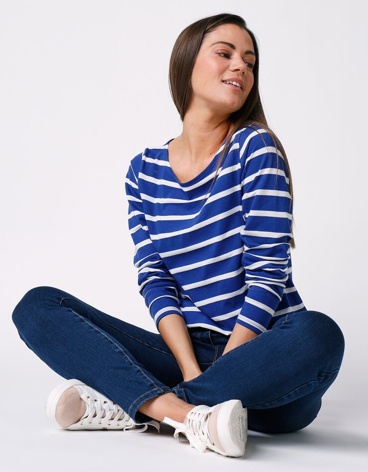 T-shirt marinière manches longues, coton biologique (bleu dur / blanc)