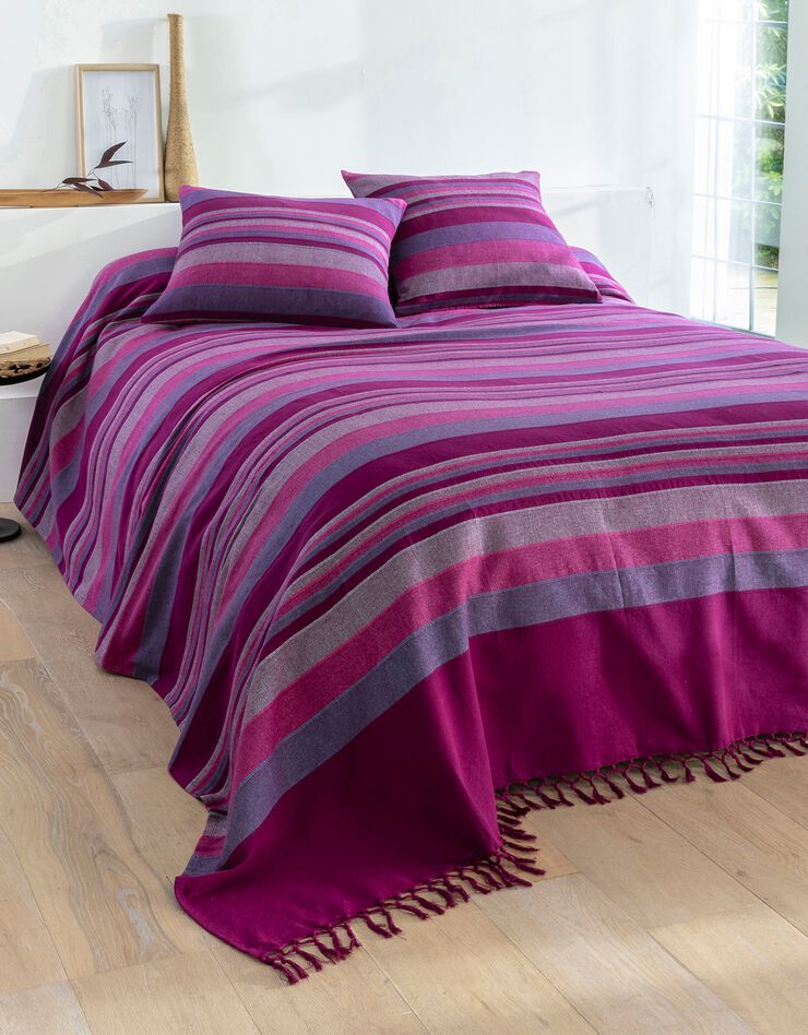 Plaid jeté multicolore coton tissage artisanal (prune) Plaid jeté multicolore coton tissage artisanal (prune)