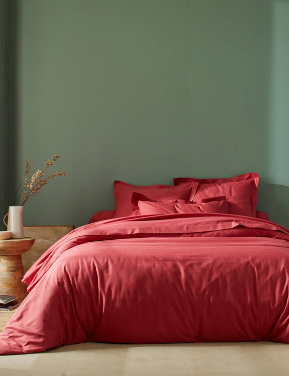 Linge de lit uni coton  (rose pivoine)