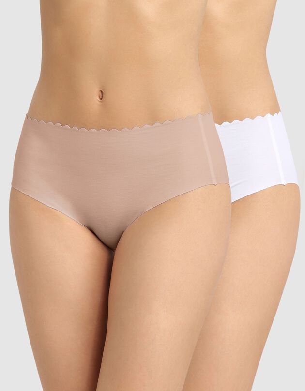 Culotte haute coton stretch  Body Touch- Lot de 2 (blanc + peau)