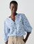 Blouse brod&eacute;e en coton imprim&eacute;e, manches 3/4 (bleu)