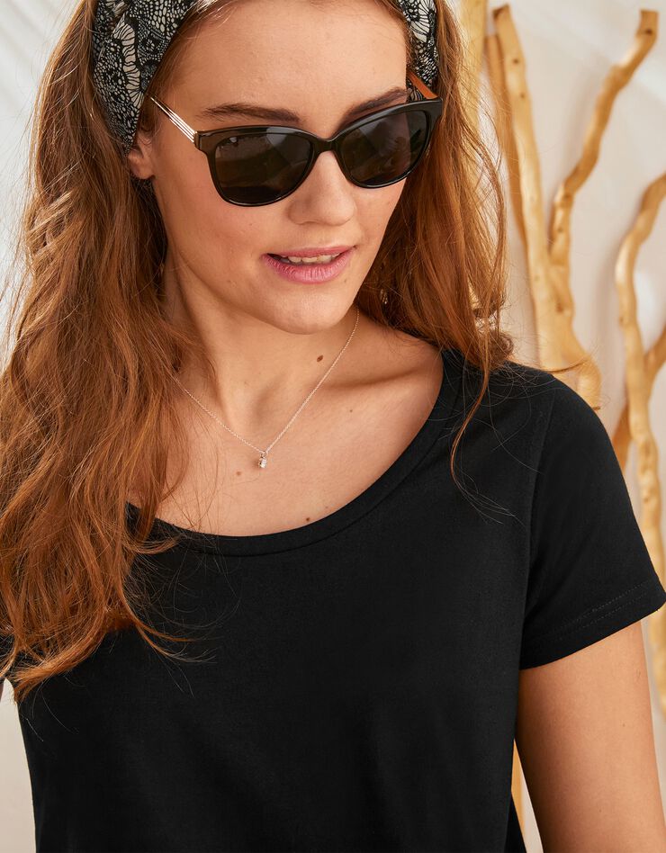 Tee-shirt col rond manches courtes uni coton (noir) Tee-shirt col rond manches courtes uni coton (noir)
