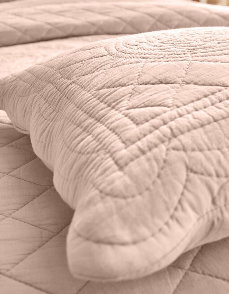 Couvre-lit uni style boutis Cassandre (rose thé)