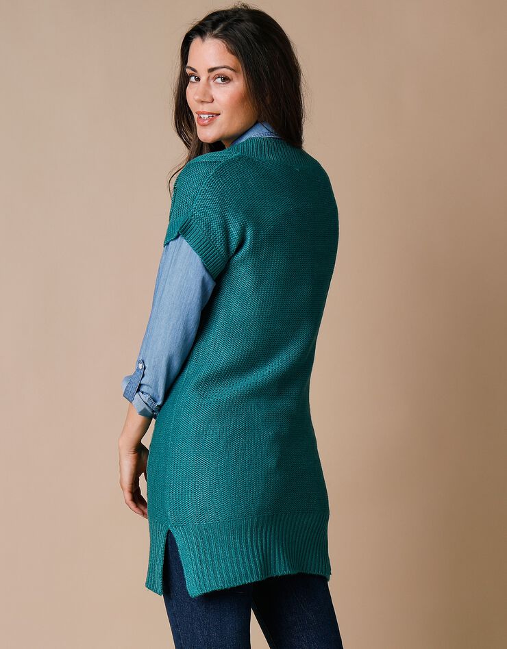 Pull tunique torsadé manches courtes, toucher cachemire (vert)
