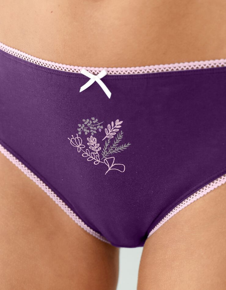 Culotte coton forme midi imprimé motif floral assortis – Lot de 4 - (prune / rose) Culotte coton forme midi imprimé motif floral assortis – Lot de 4 - (prune / rose)