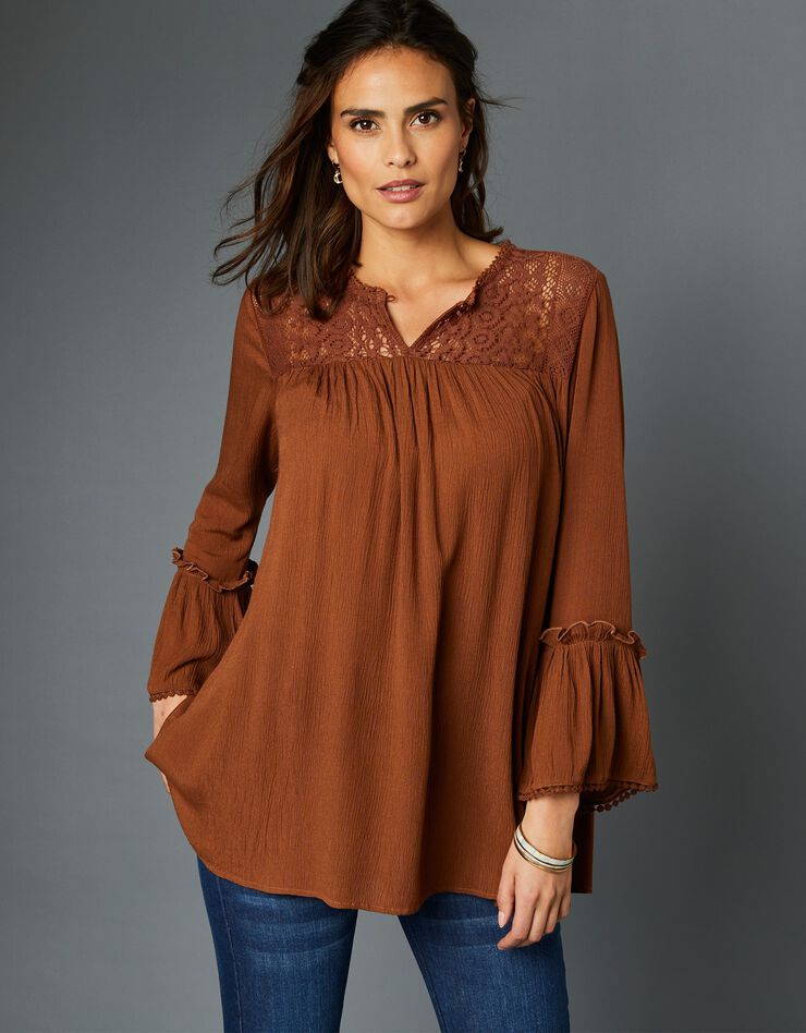 Blouse macramé manches longues (caramel) Blouse macramé manches longues (caramel)