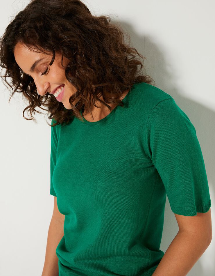 Pull uni manches courtes toucher cachemire (vert pomme) Pull uni manches courtes toucher cachemire (vert pomme)