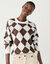Pull col rond, jacquard motif losanges (beige / chocolat)