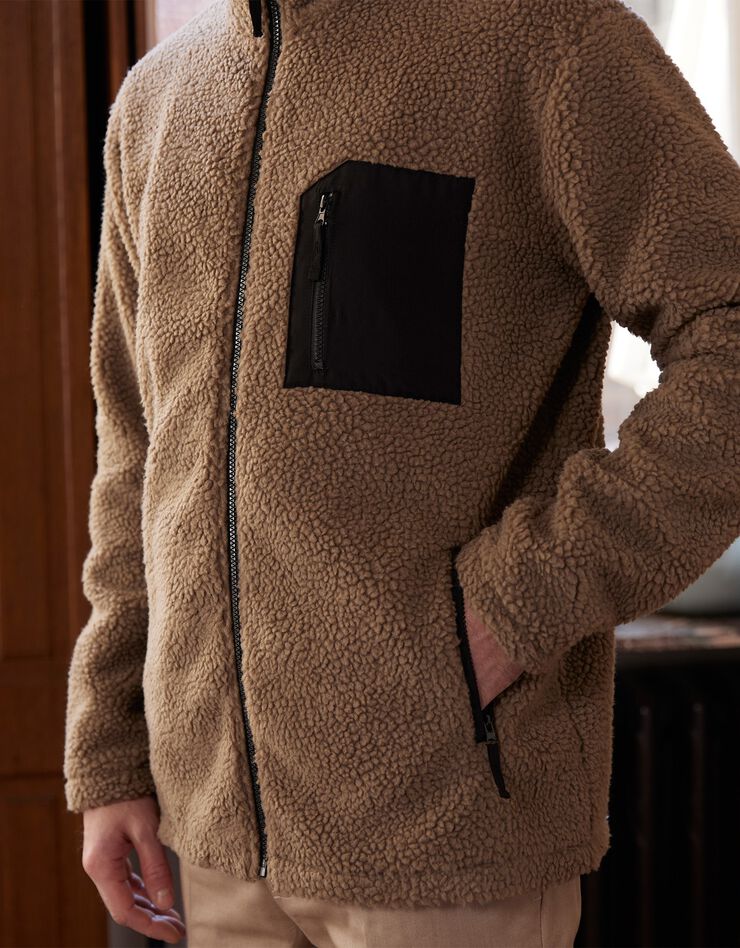 Veste chaude zippée maille peluche (taupe) Veste chaude zippée maille peluche (taupe)