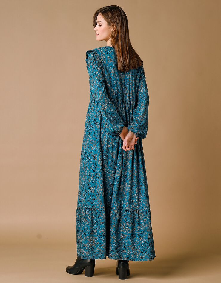 Robe longue imprimée base volantée (bleu prusse) Robe longue imprimée base volantée (bleu prusse)