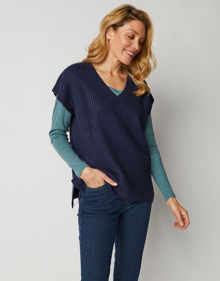 Pull col V manches courtes (marine) Pull col V manches courtes (marine)
