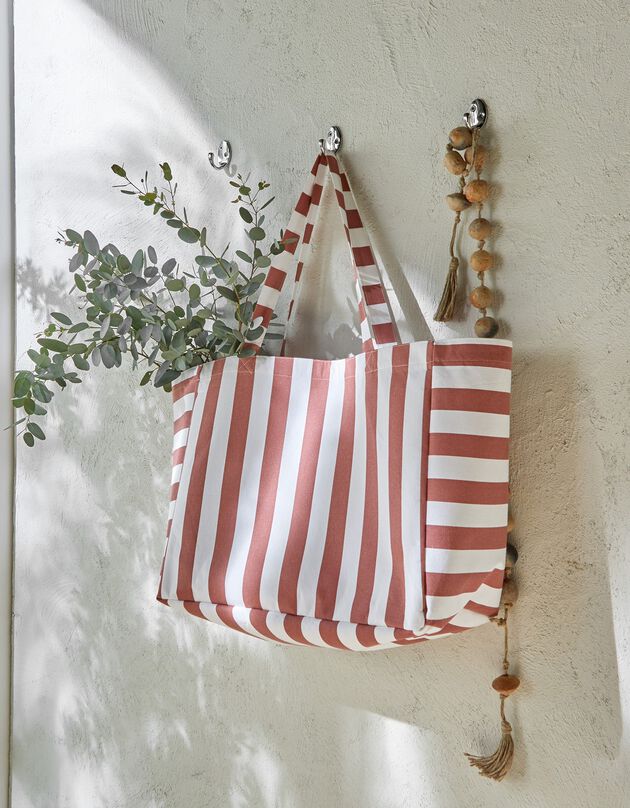 Sac cabas à rayures grand format, collection Ninole (terracotta / blanc)