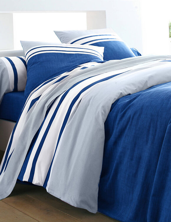 Linge de lit Nathalie coton (marine / ciel)