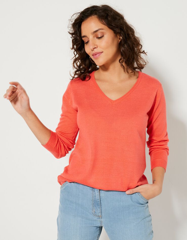 Pull col V toucher cachemire (corail) Pull col V toucher cachemire (corail)