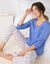 Pyjama pantalon empiècement plumetis - imprimé oiseaux (écru / bleu)