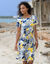 Robe courte imprimée manches courtes (bleu / jaune)