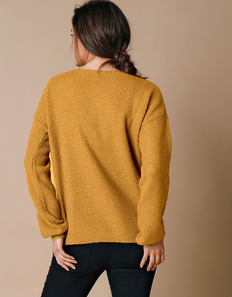 Pull col bateau, maille ajourée toucher mohair (safran) Pull col bateau, maille ajourée toucher mohair (safran)