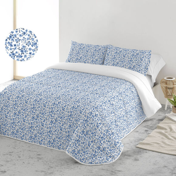 Couvre-lit matelassé imprimé Fleurette (bleu)