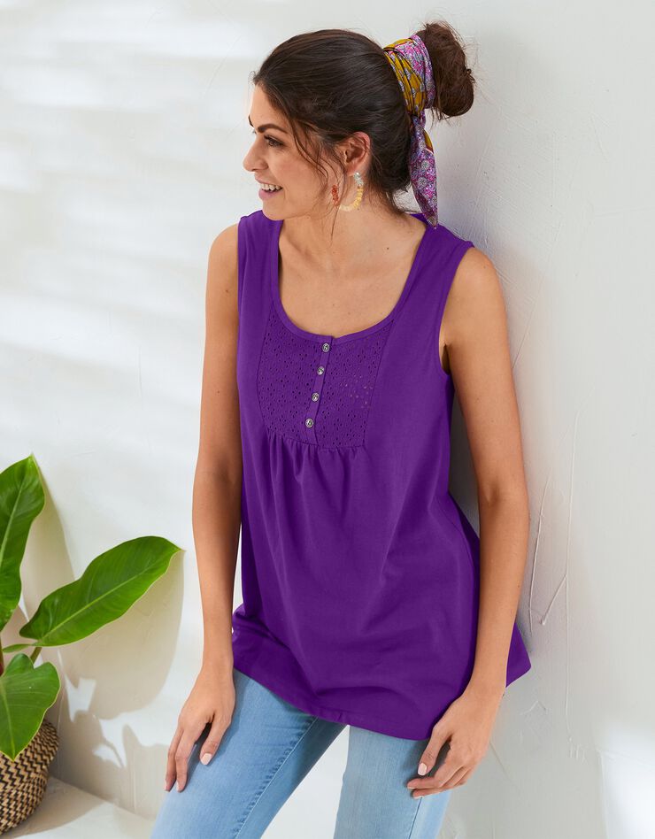 Débardeur col rond, broderie anglaise (violet) Débardeur col rond, broderie anglaise (violet)