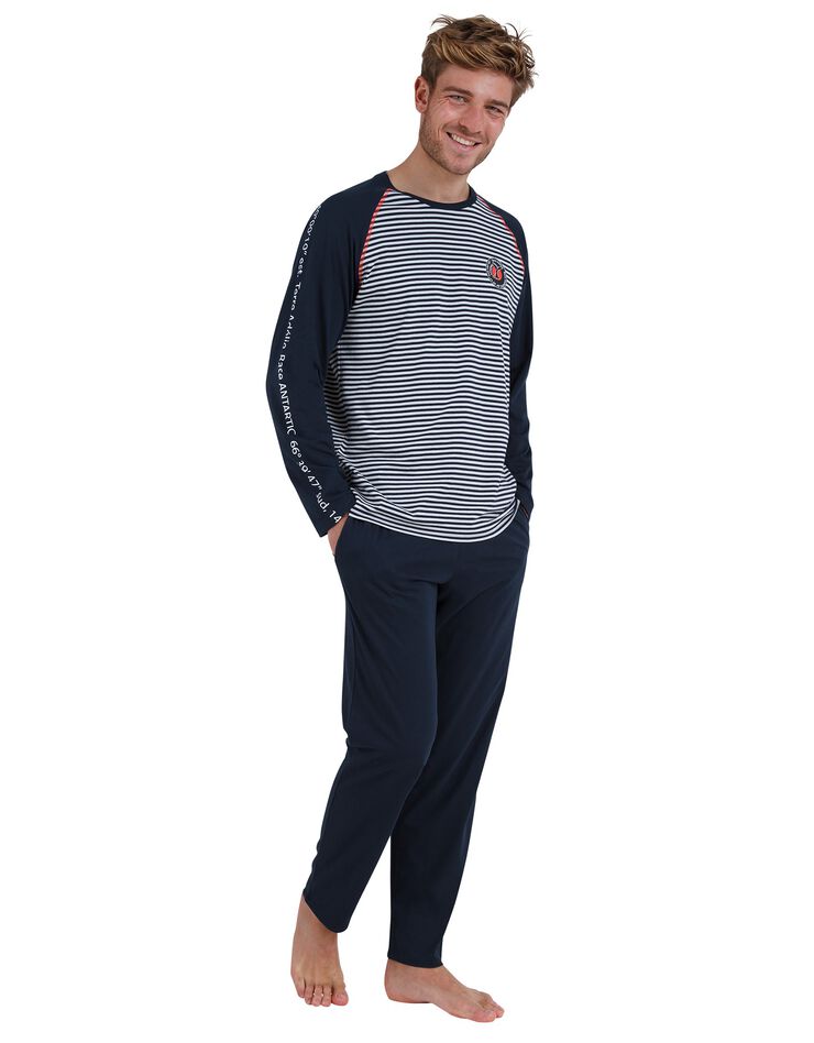Pyjama rayé col rond - coton (marine / gris) Pyjama rayé col rond - coton (marine / gris)