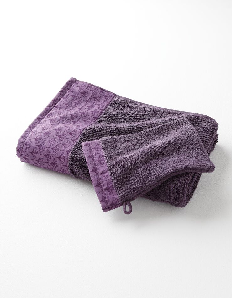 Éponge bouclette 420g/m² liteau imprimé ginkgo  (aubergine)