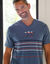 Pyjama short col V coton adouci (bleu grisé / marine)