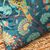 Coussin rectangulaire velours motif oiseaux et fleurs  (vert canard / miel)