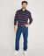 Polo ray&eacute; manches longues, maille jersey, coton (marine / rouge)