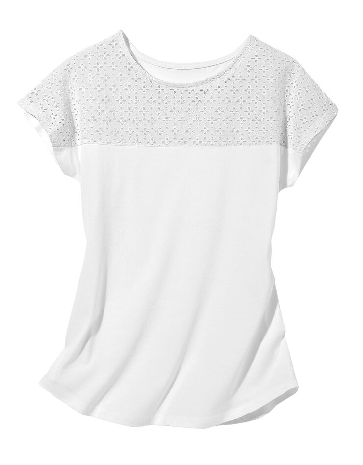 Tee-shirt broderie anglaise manches courtes (blanc)