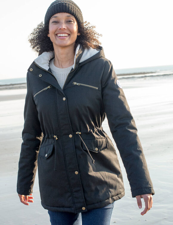 Parka d&eacute;perlante doubl&eacute;e maille polaire (noir)