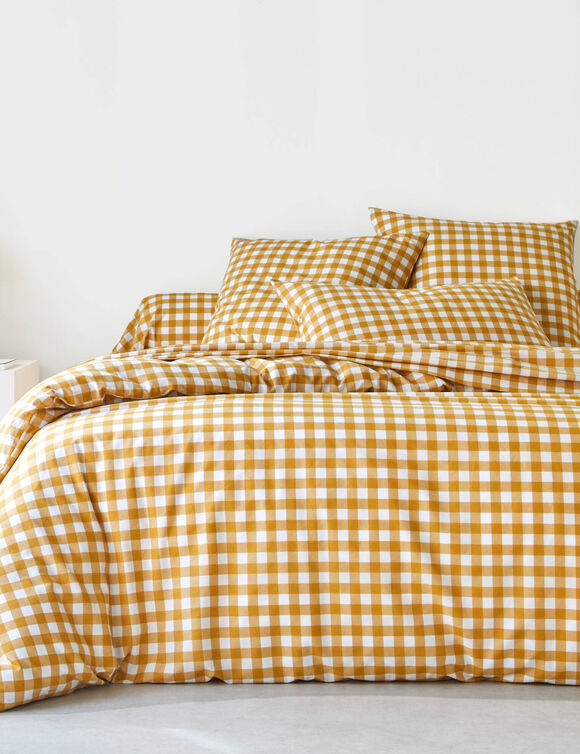 Linge de lit Lou imprim&eacute; carreaux - en coton (miel)